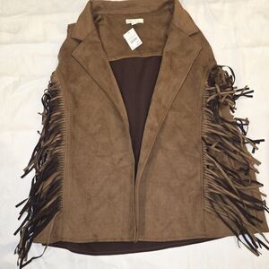 Cato Tan Suede Vest with Fringe